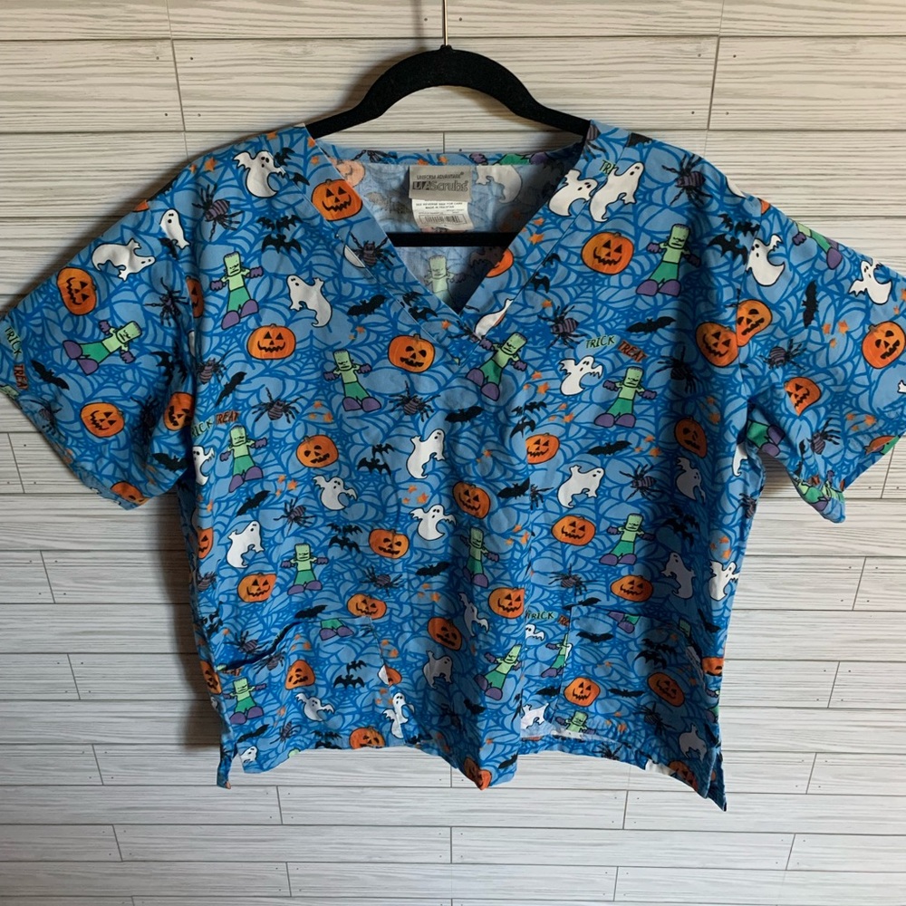 US scrubs Halloween Print Scrub Top - Blue